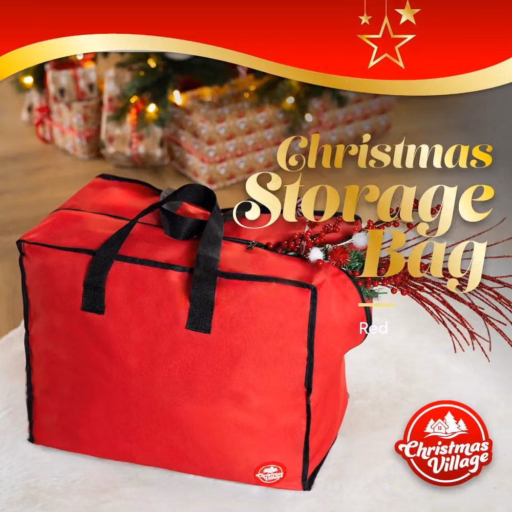 Christmas Village Premium Christmas Decoration Storage Bag with Handles, Grey and Red – 2