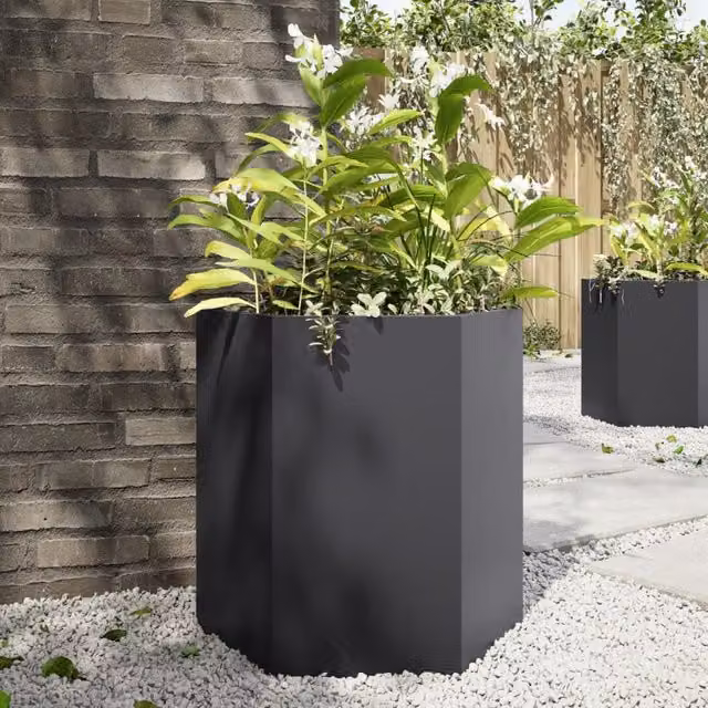 Berkfield Home Garden Hexagon Steel Planter Set, 2 Pieces, Black, W: 46 cm, D: 40 cm, H: 45 cm