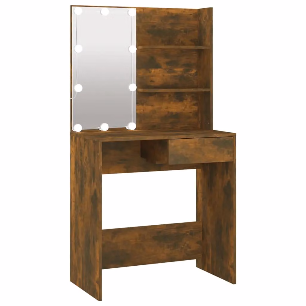 Berkfield Home Dressing Table with LED in Smoked Oak Brown, W: 74.5 cm, D: 40 cm, H: 141 cm – 2