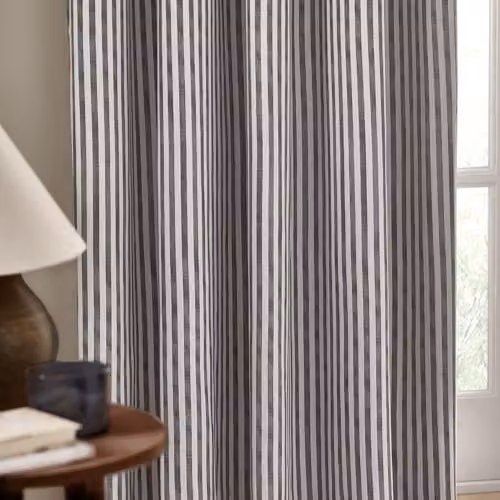 Riva Home Grey Striped Semi-Transparent Cotton Eyelet Curtain Pair, W: 168 cm, H: 137 cm – 2