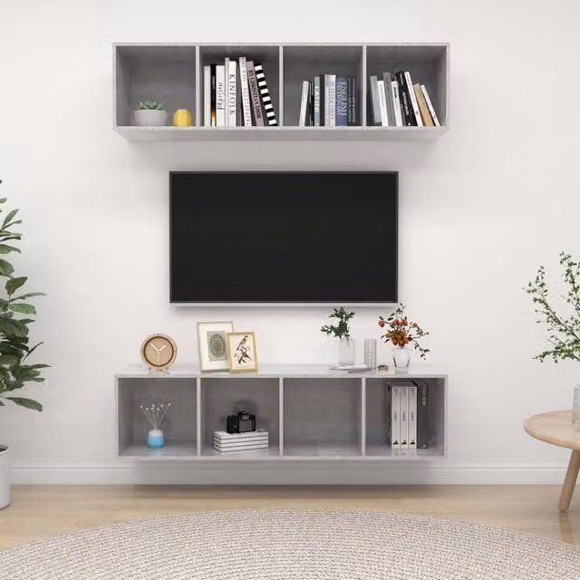 Berkfield Home Set of 2 Wall-mounted TV Cabinets in Concrete Grey Engineered Wood