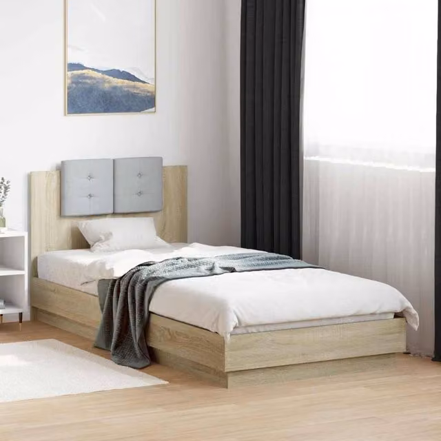 Berkfield Home Modern Bed Frame with LED Under-Bed Lighting in Sonoma Oak Brown, W/D/H: 80 x 200 cm