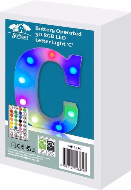 St Helens RGB LED Letter C with Remote Control, White