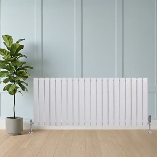 Monster Shop White Carbon Steel Flat Single Column Designer Radiator with Chrome Thermostatic Radiator Valve Set and Wall Brackets, H 140 cm x W 60 cm x D 6 cm – 2