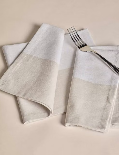 M&S x Kelly Hoppen Set of 4 White Half-Linen Woven Banded Napkins