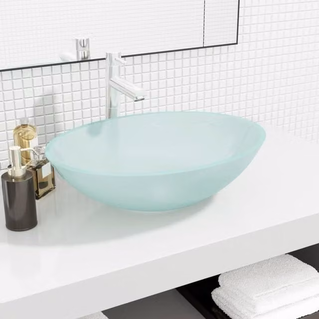 Berkfield Home Frosted Glass Basin in Beige, W: 50 cm, D: 37 cm, H: 14 cm