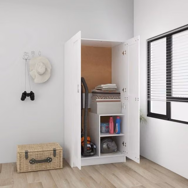 Berkfield Home White Modern Wardrobe with Hinged Doors, W/D/H: 82.5 x 51.5 x 180 cm – 1