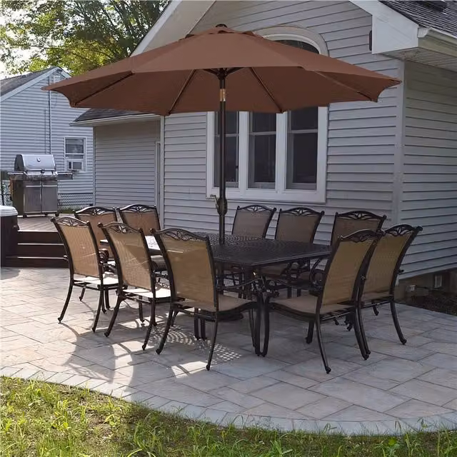 Yaheetech 2.7m Brown Market Patio Umbrella with 8 Ribs, Tilt and Crank Mechanism