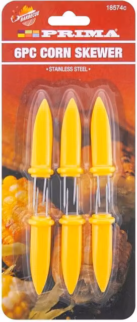 Prima Set of 6 Yellow Coated Stainless Steel Mini Corn On The Cob Holders