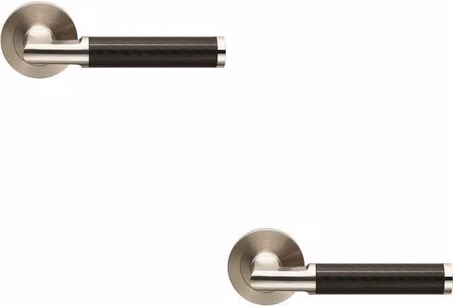 Loops 2x Pair Carbon Fibre Round Bar Handles with Round Rose Concealed Fix in Brushed Silver and Black Stainless Steel