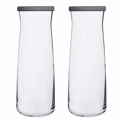 LAV Vera Glass Carafe Set with Grey Lids, 1.2 l, Pack of 2