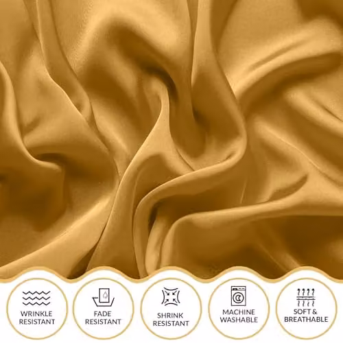 Lazzaro Gold Satin Silk King Size Duvet Cover Set with Reversible Damask Design and Zipper Closure, Pillowcases Included, W/D/H: 220 x 220 x 230 cm – 6