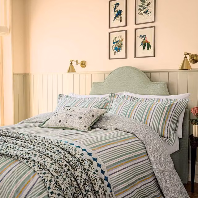 Joules Charleston Striped Cotton Percale Kingsize Duvet Cover and Pillowcase Set, Green, Blue and Pink, W: 180 cm x L: 200 cm