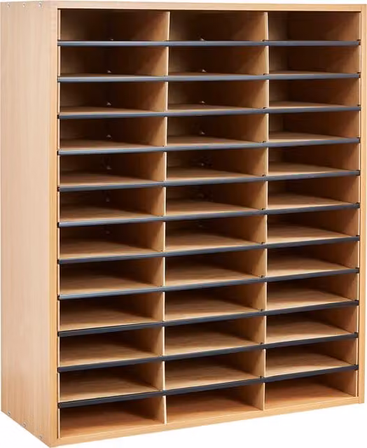 Liberty House Toys 36 Section Literature Storage Organiser in Brown Beech Wood and MDF
