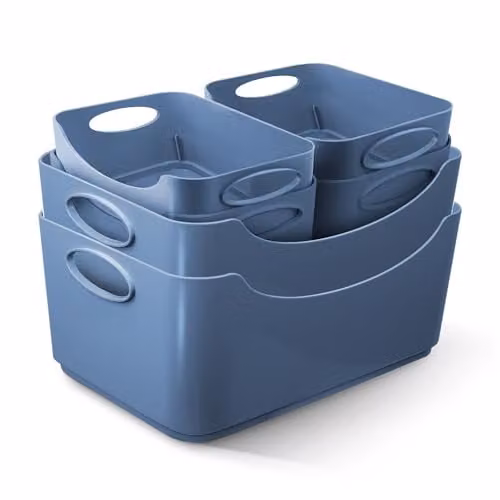 Keplin 6 Pack Plastic Storage Baskets with Handles in Blue, W: 33.3 cm, D: 23.4 cm, H: 14 cm – 1