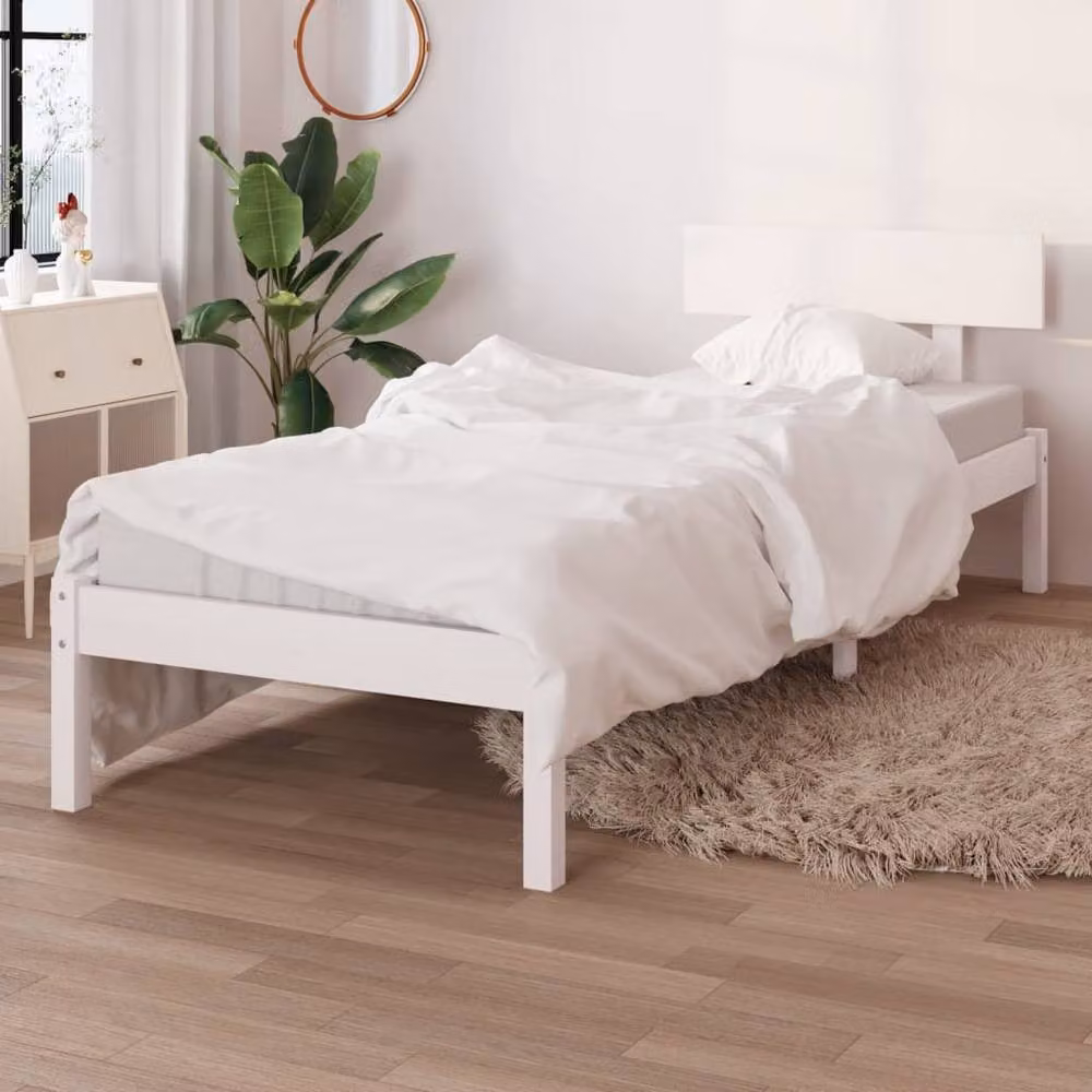Berkfield Home White Solid Wood Pine Bed Frame W: 90 cm, D: 200 cm – 2