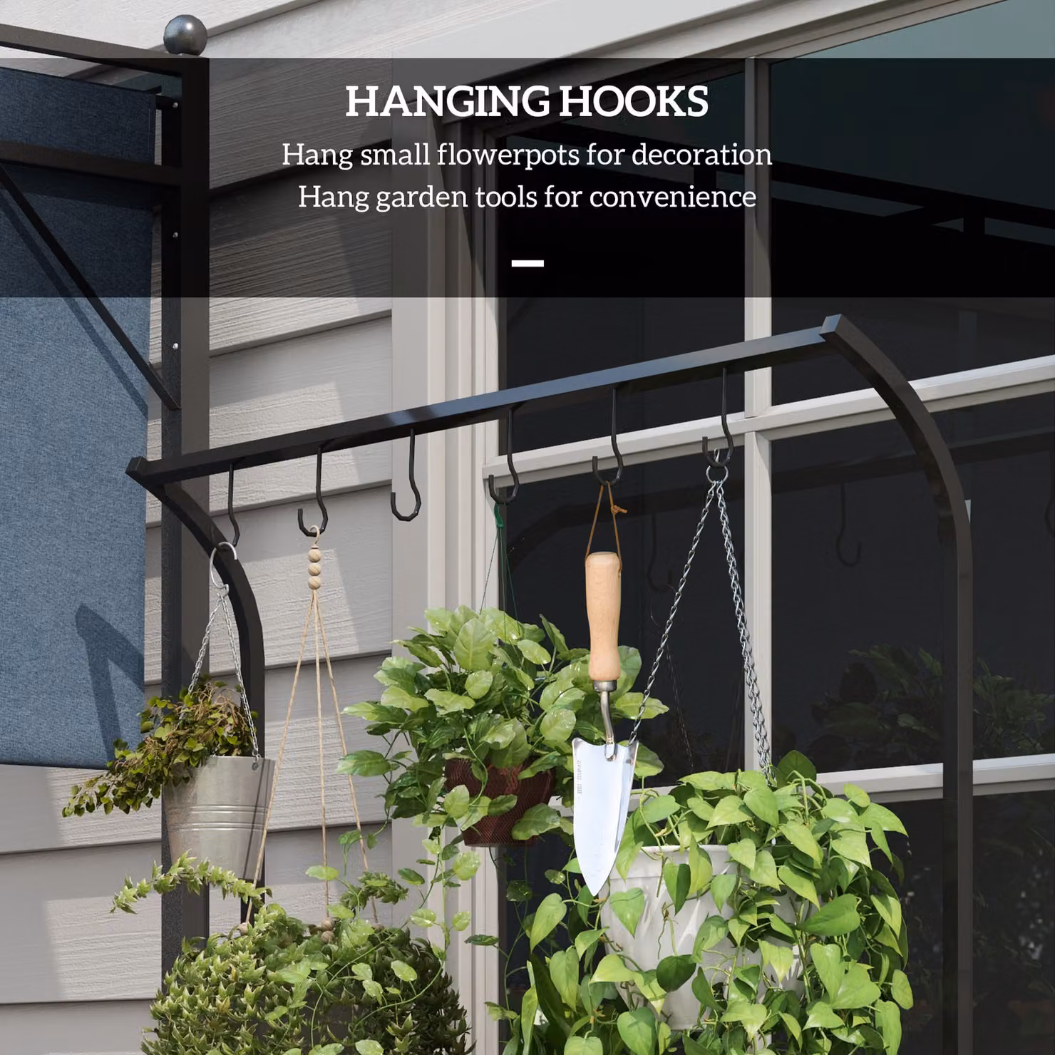 Outsunny 3 Tiered Plant Rack with Hanging Hooks in Black, H 170 x W 110 x D 30 cm – 5