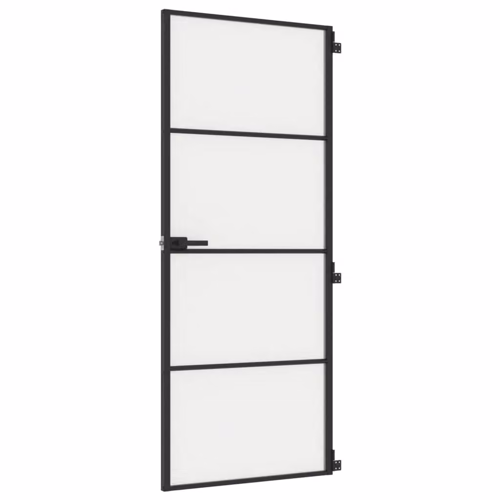 Berkfield Modern Slim Interior Door in Black with Tempered Glass and Aluminium, W: 83 cm, H: 201.5 cm – 2
