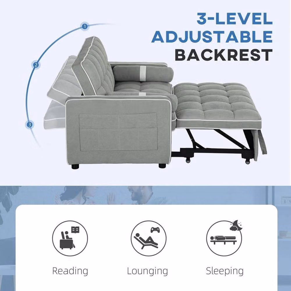 FORGEVIO 2 Seater Pull Out Sofa Bed with Adjustable Backrest in Light Grey – 2