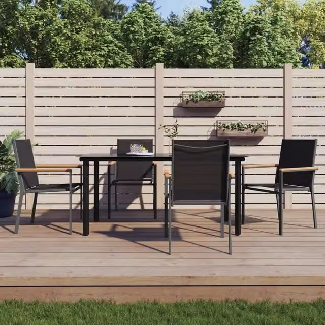 Berkfield Home 5 Piece Garden Dining Set in Black Textilene and Steel