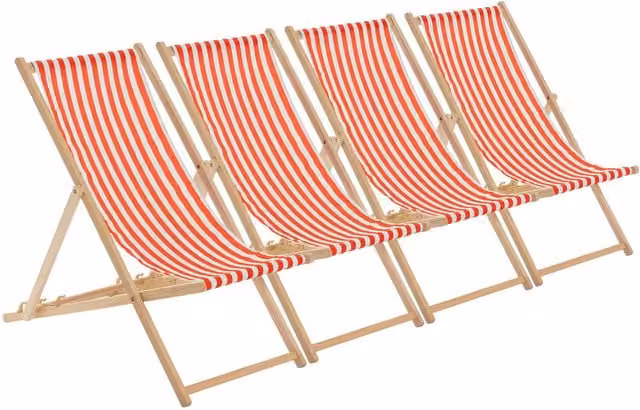 Harbour Housewares Folding Wooden Deck Chair in Red and Orange Stripe