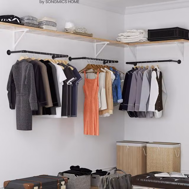 SONGMICS Set of 2 Industrial Wall Mounted Metal Coat Racks in Matt Black, W/D/H: 60 x 30 x 7.5 cm