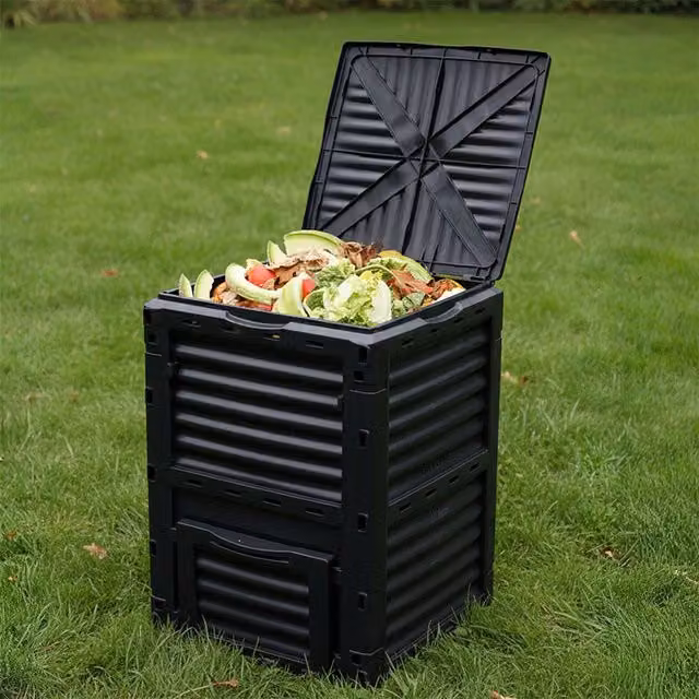 Livingandhome Large Black Plastic Garden Compost Bin with Flip Lid, 300l