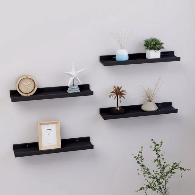 Berkfield Home Wall Mounted Shelves, 4 Piece Set, Black, W: 40 cm, D: 9 cm, H: 3 cm – 1