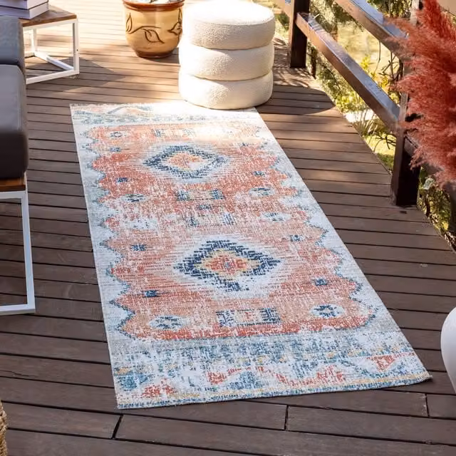 Livabliss Huntington Beach In- & Outdoor Rug in Burnt Orange, Blue and Beige, W/L: 120 x 170 cm