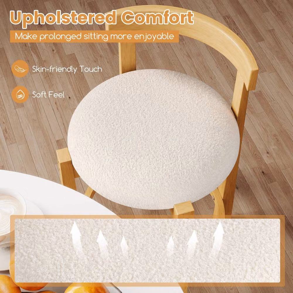 Costway Set of 2 Mid-Century Wooden Counter Height Bar Stools with Padded Fabric Seats and Backrests in Sand Brown – 3