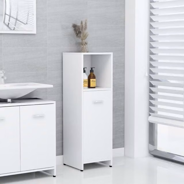 Berkfield Home Modern White Bathroom Cabinet with Hinged Doors and Internal Shelves, W/D/H: 30 x 30 x 95 cm