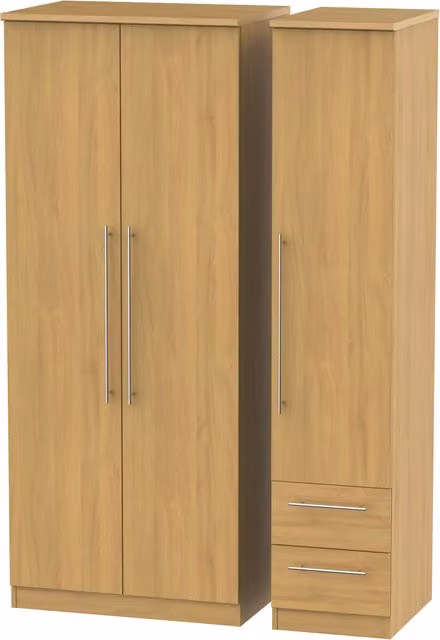 2 U Carlton Triple Plain Wardrobe with Drawer in Natural