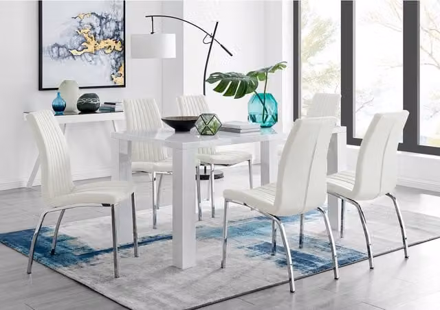 FurnitureboxUK Pivero White High Gloss Rectangular Dining Table and 6 Isco Chairs Set