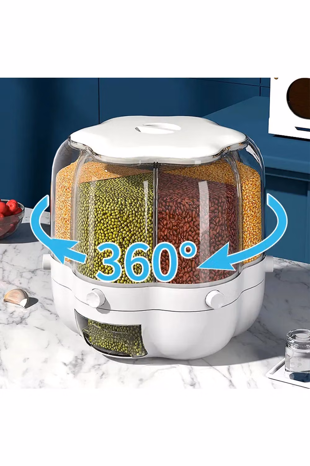 Living and Home 6-Grid Rotating Cereal Dispenser and Grain Storage Container, 6.5L, White – 3