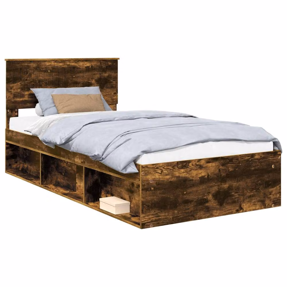 Berkfield Home Modern Bed Frame in Smoked Oak and Brown Solid Pine Wood, W/D/H: 100 x 200 cm – 2