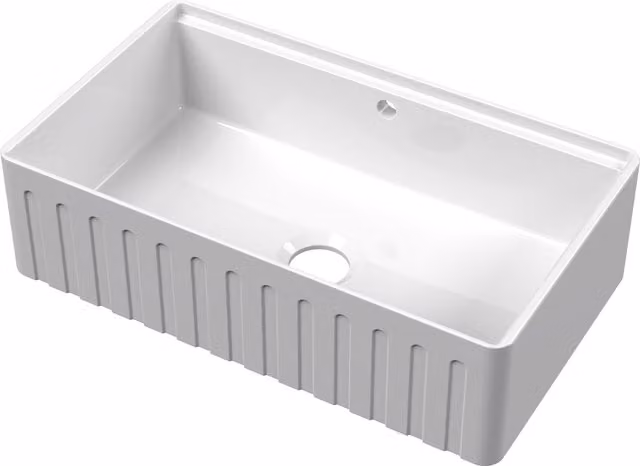 Balterley White Ceramic Fireclay Single Bowl Fluted Front Kitchen Sink with Ledge Overflow, W: 79.5 cm, D: 44 cm, H: 22 cm