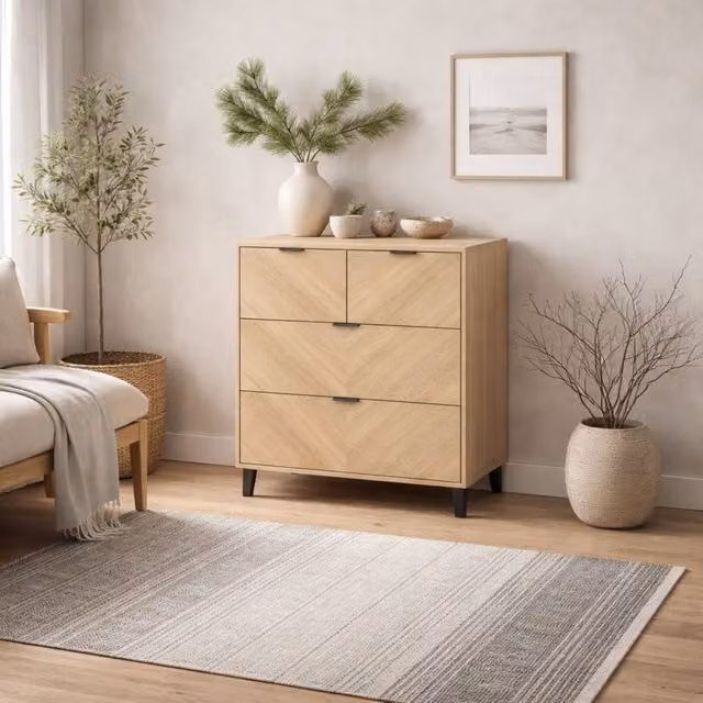 Wyld Haus Skerries Chevron 4 Drawer Chest in Natural Oak