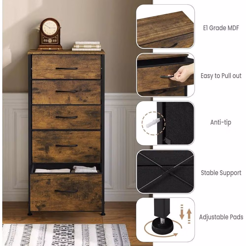 NESTLUNE 5 Drawer Chest of Drawers and Bedside Cabinet in Black, W/D/H: 100 x 15 x 15 cm – 4