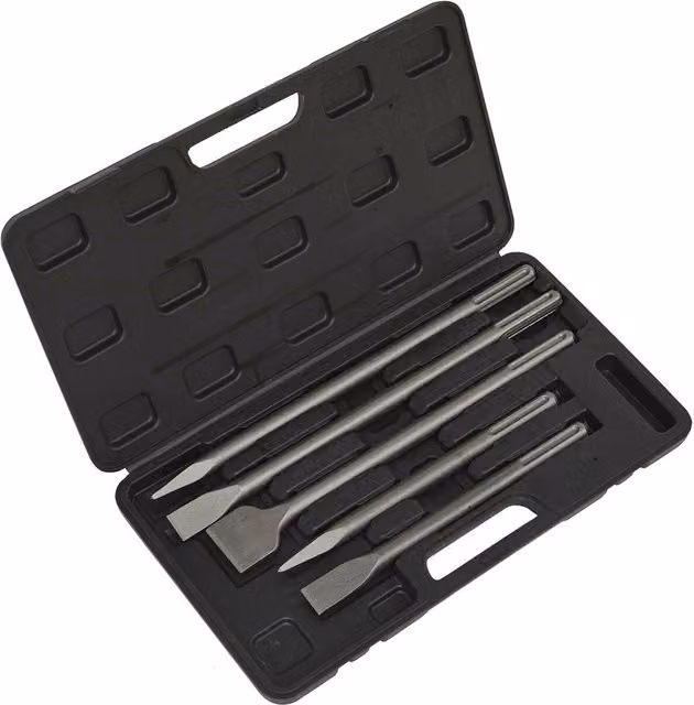Loops 5 Piece SDS MAX Demolition Kit with Flat and Pointed Chisels in Silver and Grey – 1