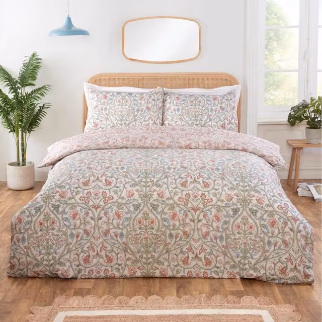 Rapport Home Reversible Floral Microfibre Duvet Cover and Pillowcase Set, Multicolour, W: 180 cm, L: 200 cm