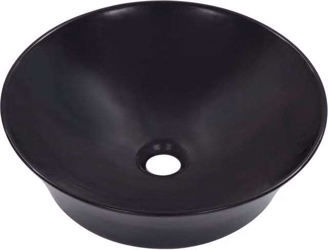 Berkfield Home Round Ceramic Countertop Wash Basin, Black, W: 41 cm, D: 12.5 cm, H: 12.5 cm – 1
