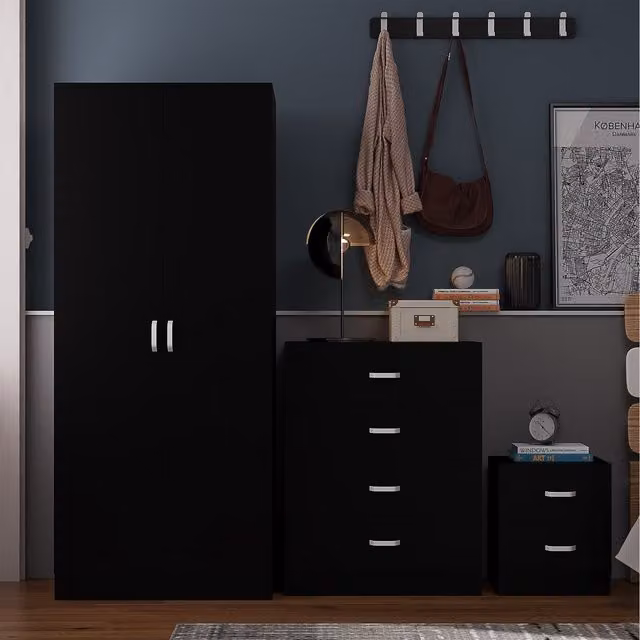 FWStyle Modern 3 Piece Bedroom Set in Matt Black Metal