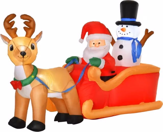 HOMCOM Inflatable Santa Claus on Sleigh with Deer, LED Lighted Christmas Decoration for Indoor and Outdoor Garden Use, Multicolour, Height: 130 cm