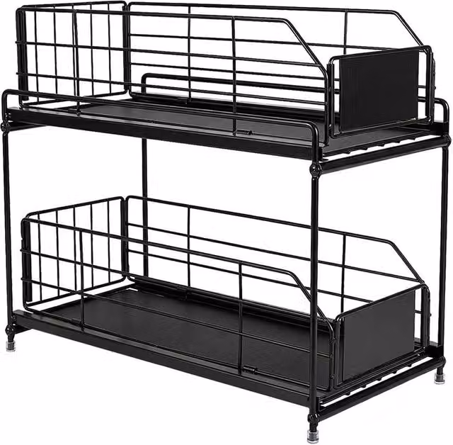 Toque 2 Tier Pull Out Under Sink Kitchen Cabinet Storage Organiser Drawer in Black – 1