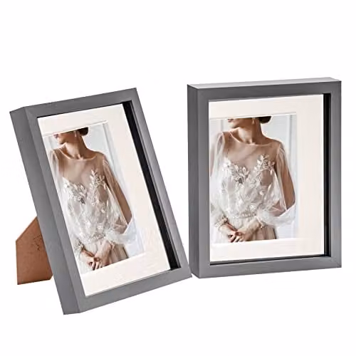 Nicola Spring Modern Rectangular 3D Shadow Box Photo Frame in Grey, Pack of 2