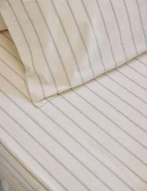 Piglet In Bed Pure Cotton Striped Fitted Sheet Green Mix W/D/H: 200 x 200 x 40 cm