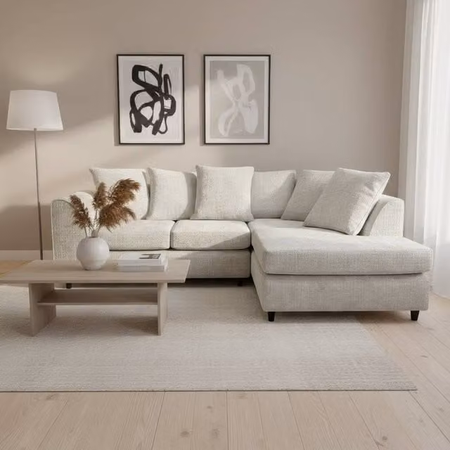 Abakus Direct Jumbo Chenille L-Shaped Corner Sofa with Chaise Extension in White, Right Hand Facing