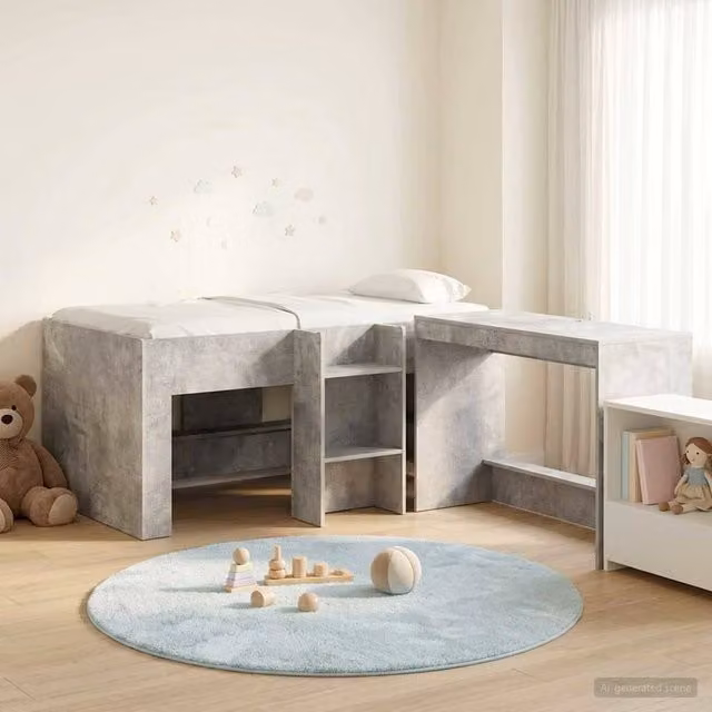 Berkfield Home Kids' High Bed Frame with Desk and Stairs in Concrete Grey