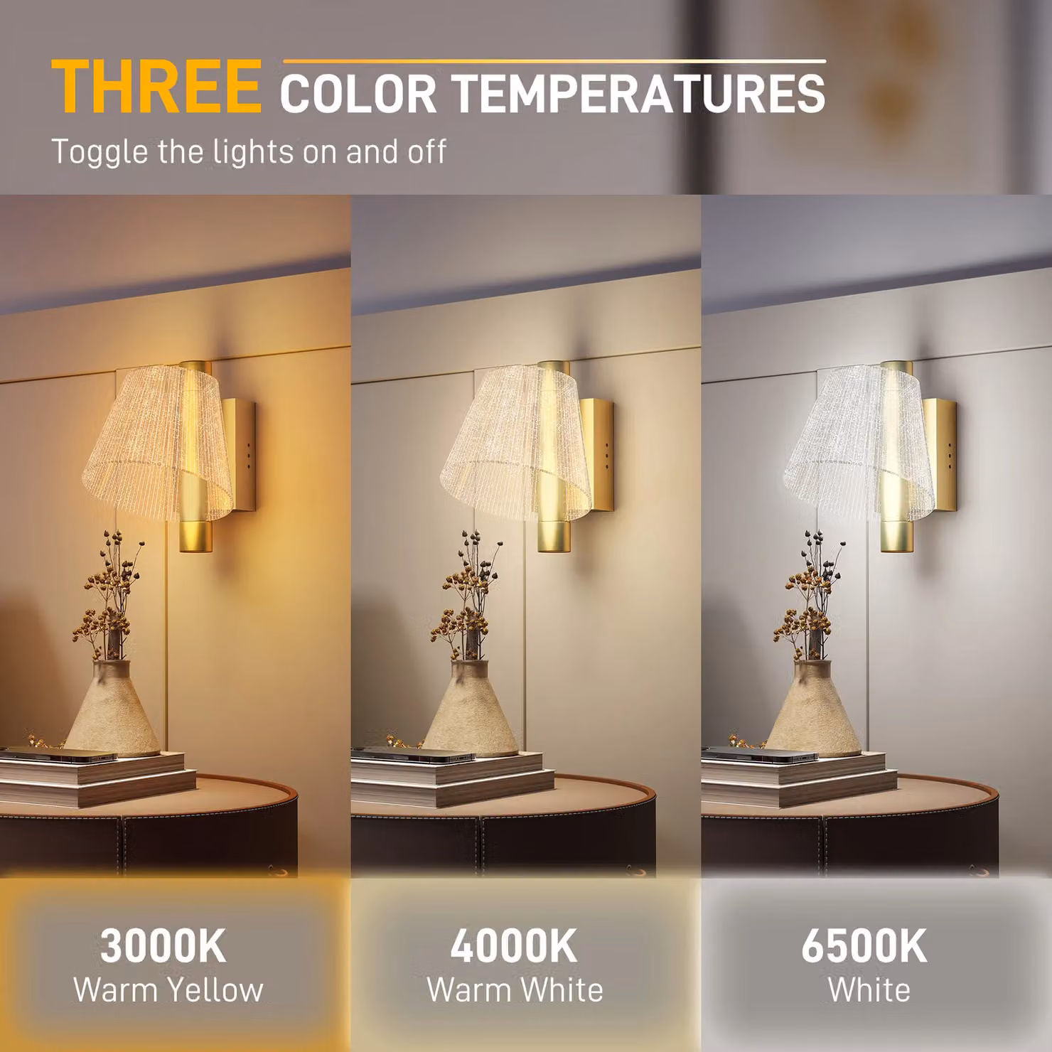 HOMCOM Set of 2 Modern LED Starry Wall Lamps in Gold and Transparent Glass – 2