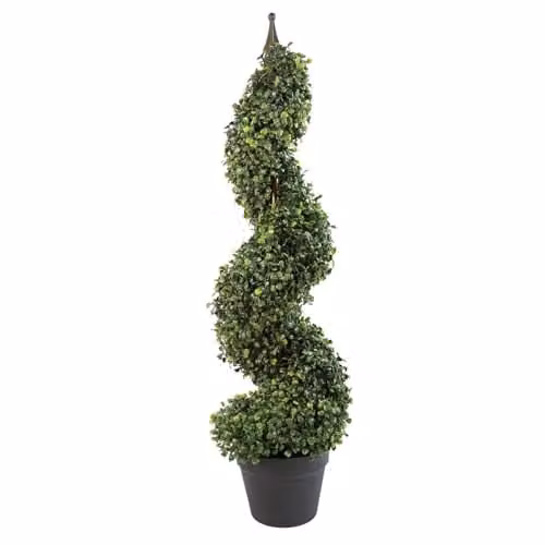 Green Leaf Artificial Boxwood Spiral Twist Topiary Tower Tree with Metal Top Design, Height: 90 cm – 1